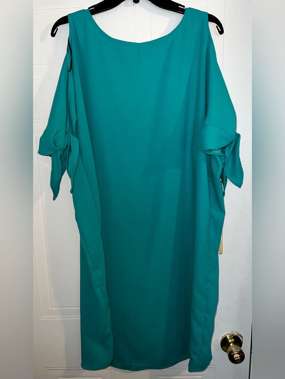 Gibson Latimer Teal Midi Dress with Tie Sleeve Accents